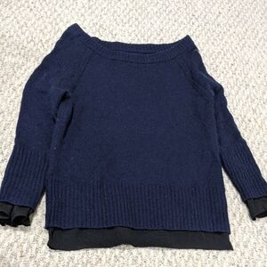 Brochu Walker Flores Layered Off Shoulder Navy Sweater
